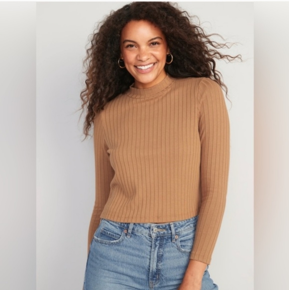 Old Navy Cropped Rib Knit Mock Neck Sweater